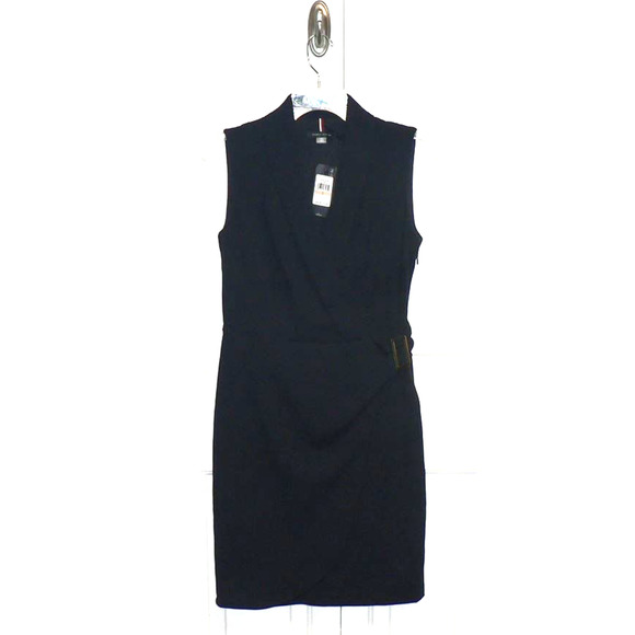 Tommy Hilfiger Woman's Faux Wrap Collared Sleeveless Buckle Dress in Navy 2 $119 - Picture 2 of 4